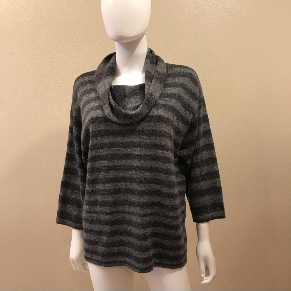 Jones New York Cowl Neck Sweater Womens Large Grey Stripe Acrylic Wool Blend - Picture 6 of 9